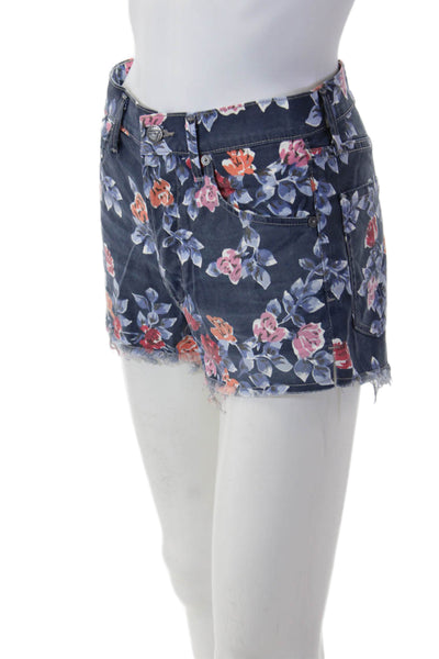 Citizens of Humanity Unisex Dark Blue Floral Cotton Lycra Button Shorts Size 26