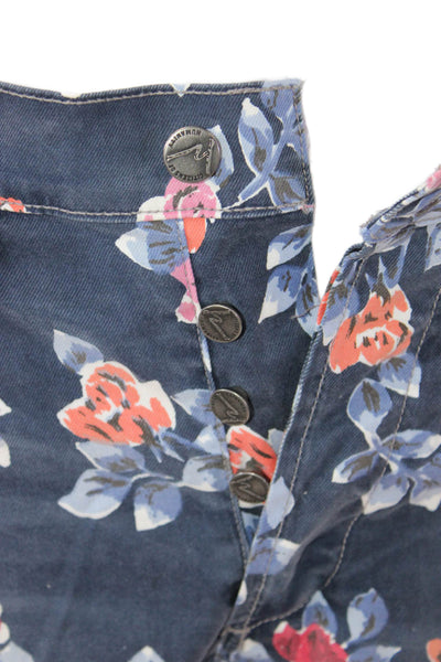 Citizens of Humanity Unisex Dark Blue Floral Cotton Lycra Button Shorts Size 26