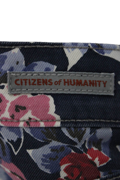 Citizens of Humanity Unisex Dark Blue Floral Cotton Lycra Button Shorts Size 26