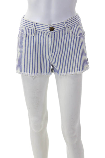 Current/Elliott Unisex Blue Striped Cotton Elastane Shorts Button Size 0