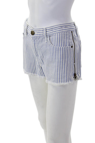 Current/Elliott Unisex Blue Striped Cotton Elastane Shorts Button Size 0