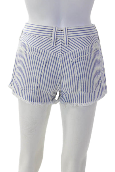 Current/Elliott Unisex Blue Striped Cotton Elastane Shorts Button Size 0