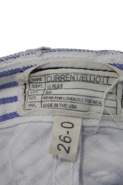 Current/Elliott Unisex Blue Striped Cotton Elastane Shorts Button Size 0
