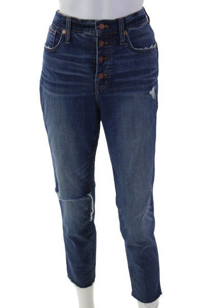 Madewell Women Ankle Skinny Jeans Dark Blue High Rise Button Size 29