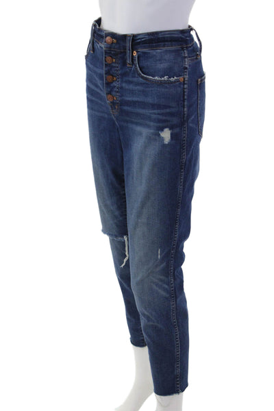 Madewell Women Ankle Skinny Jeans Dark Blue High Rise Button Size 29