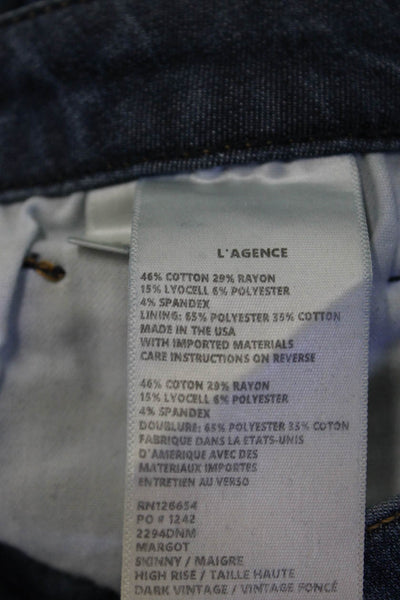 L'Agence Women Ankle Skinny Jeans Dark Blue High Rise Button Fly Size 29
