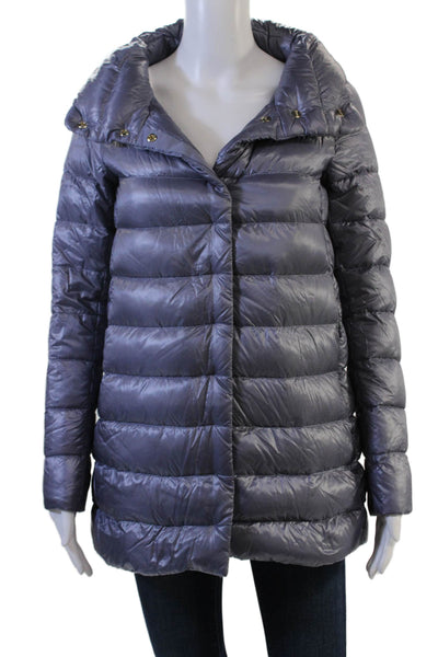 Herno Womens Dark Purple Quilted Puffer Jacket High Neck Snap Size XS