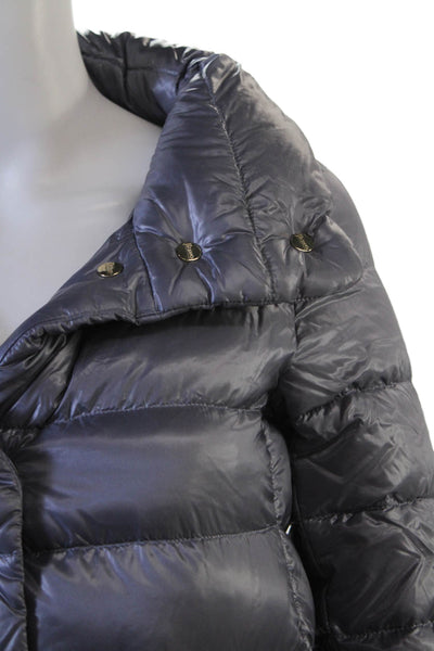 Herno Womens Dark Purple Quilted Puffer Jacket High Neck Snap Size XS