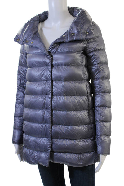 Herno Womens Dark Purple Quilted Puffer Jacket High Neck Snap Size XS