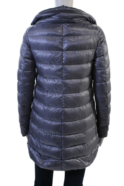 Herno Womens Dark Purple Quilted Puffer Jacket High Neck Snap Size XS