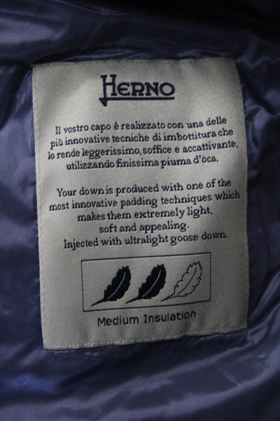 Herno Womens Dark Purple Quilted Puffer Jacket High Neck Snap Size XS