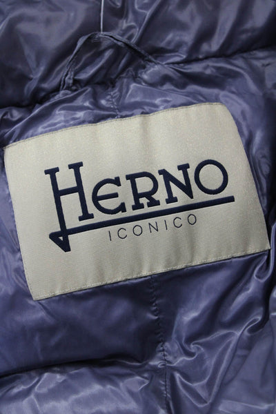Herno Womens Dark Purple Quilted Puffer Jacket High Neck Snap Size XS