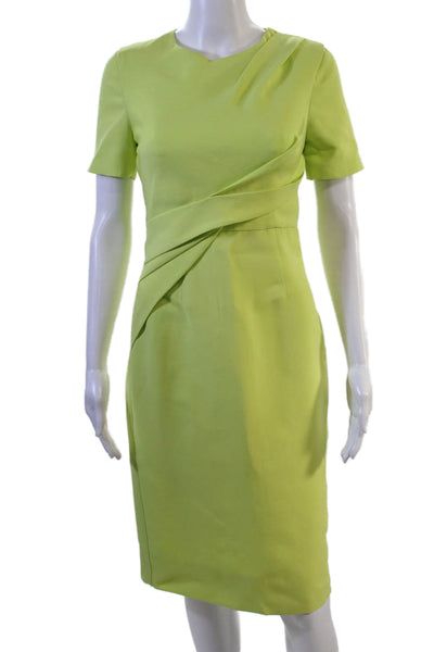 Roland Mouret Womens Green Sheath Dress Short Sleeve Crew Neck Midi Zip Size 2