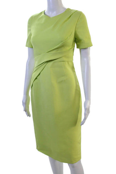 Roland Mouret Womens Green Sheath Dress Short Sleeve Crew Neck Midi Zip Size 2