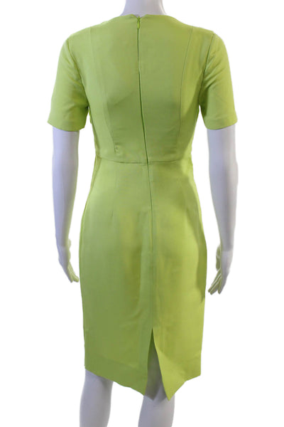Roland Mouret Womens Green Sheath Dress Short Sleeve Crew Neck Midi Zip Size 2