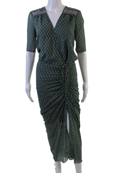 Veronica Beard Women Green Silk Paisley Wrap Dress 3/4 Sleeve Midi Size 0
