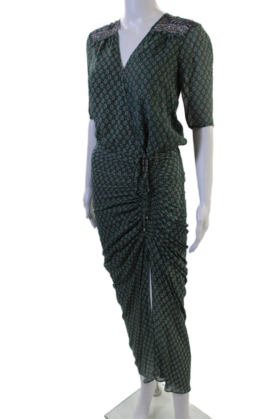 Veronica Beard Women Green Silk Paisley Wrap Dress 3/4 Sleeve Midi Size 0