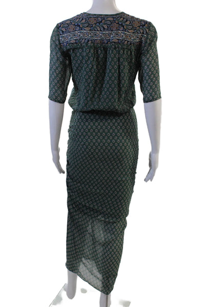 Veronica Beard Women Green Silk Paisley Wrap Dress 3/4 Sleeve Midi Size 0