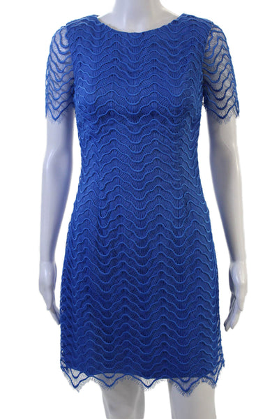 Reiss Women Sheath Dress Blue Crew Neck Short Sleeve Viscose Zip Size 2