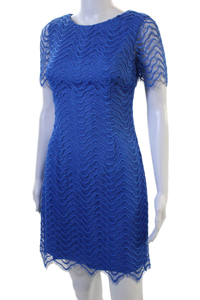 Reiss Women Sheath Dress Blue Crew Neck Short Sleeve Viscose Zip Size 2