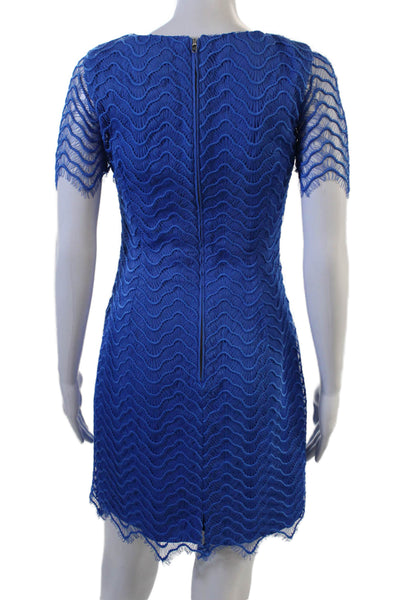 Reiss Women Sheath Dress Blue Crew Neck Short Sleeve Viscose Zip Size 2