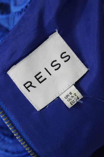 Reiss Women Sheath Dress Blue Crew Neck Short Sleeve Viscose Zip Size 2