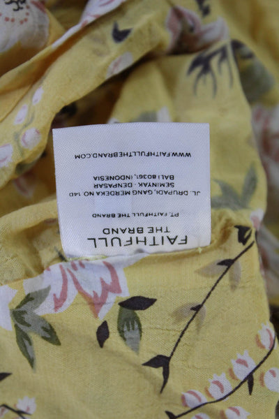 Faithfull The Brand Women Cropped Floral V-Neck Blouse Yellow 3/4 Sleeve Size 4