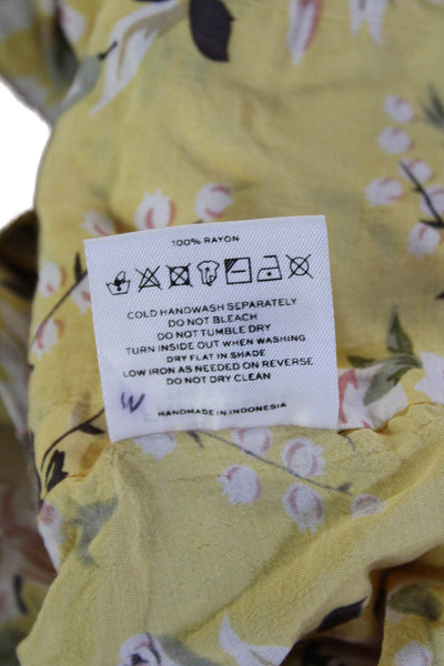 Faithfull The Brand Women Cropped Floral V-Neck Blouse Yellow 3/4 Sleeve Size 4