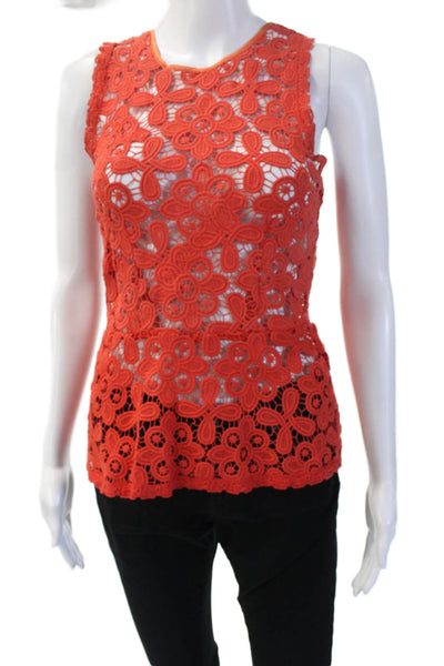 Intermix Womens Orange Lace Floral Sleeveless Tie Front Round Neck Top Size S