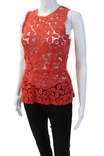 Intermix Womens Orange Lace Floral Sleeveless Tie Front Round Neck Top Size S