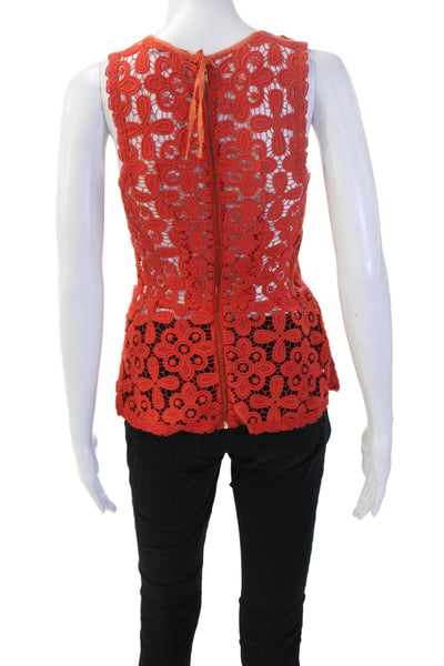 Intermix Womens Orange Lace Floral Sleeveless Tie Front Round Neck Top Size S
