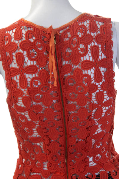 Intermix Womens Orange Lace Floral Sleeveless Tie Front Round Neck Top Size S