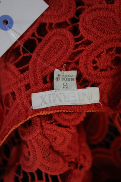 Intermix Womens Orange Lace Floral Sleeveless Tie Front Round Neck Top Size S