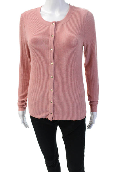 Nation LTD Womens Cardigan Pink Button Long Sleeve Round Neck Size S