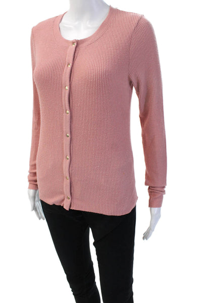 Nation LTD Womens Cardigan Pink Button Long Sleeve Round Neck Size S