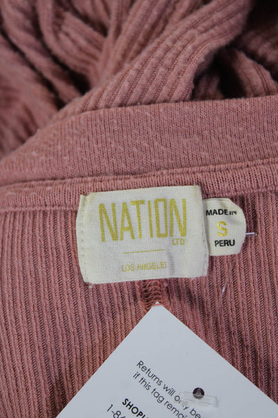 Nation LTD Womens Cardigan Pink Button Long Sleeve Round Neck Size S