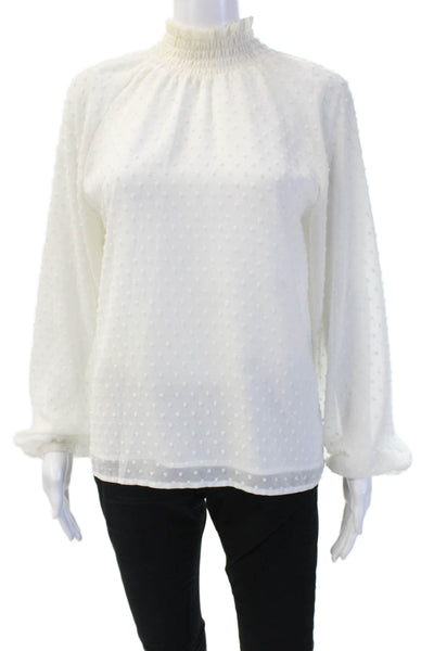 Yumi Kim Women Blouse White Polka Dot High Neck Long Sleeve Polyester Size XS