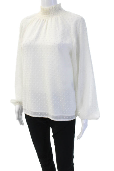 Yumi Kim Women Blouse White Polka Dot High Neck Long Sleeve Polyester Size XS