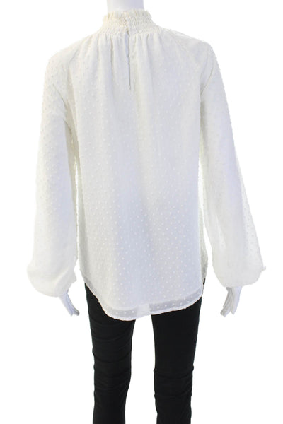 Yumi Kim Women Blouse White Polka Dot High Neck Long Sleeve Polyester Size XS