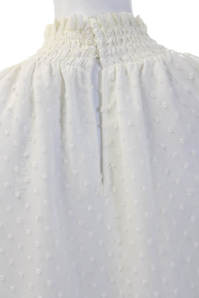 Yumi Kim Women Blouse White Polka Dot High Neck Long Sleeve Polyester Size XS