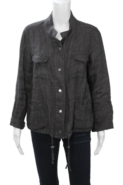 C&C California Women Military Linen Jacket Dark Gray Button Long Sleeve Size S