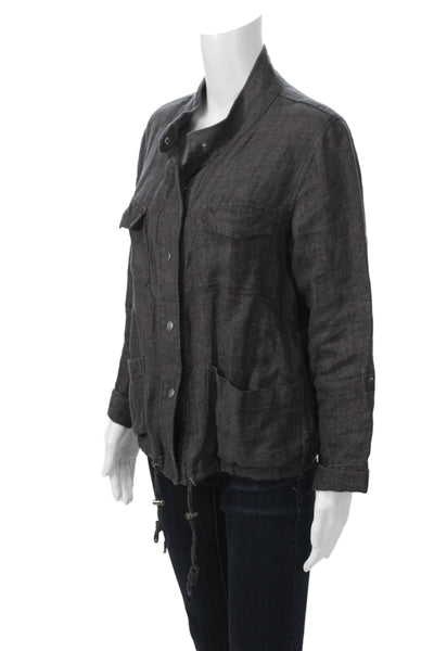 C&C California Women Military Linen Jacket Dark Gray Button Long Sleeve Size S