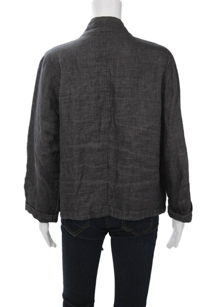 C&C California Women Military Linen Jacket Dark Gray Button Long Sleeve Size S