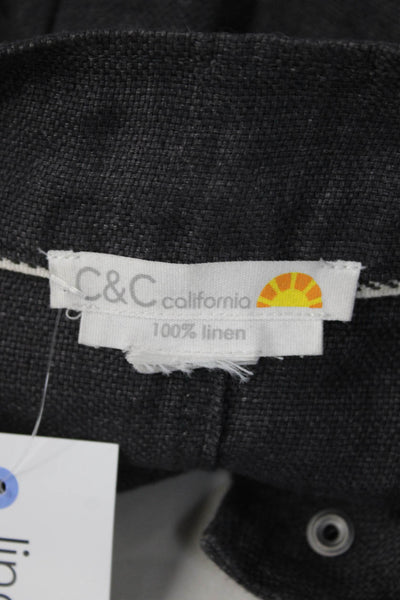 C&C California Women Military Linen Jacket Dark Gray Button Long Sleeve Size S