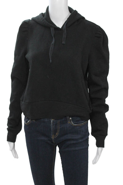 Z Supply Women Pullover Hoodie Black Drawstring Cotton Rayon Long Sleeve Size M