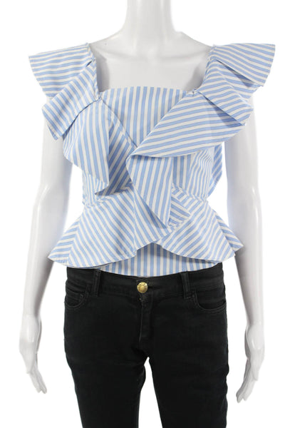 Petersyn Women Cropped Sleeveless Blouse Light Blue Striped Square Neck Size S