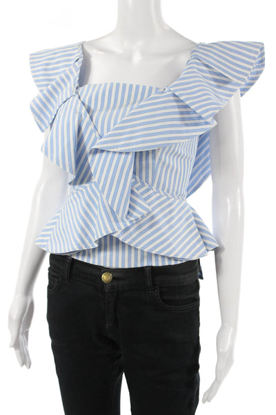 Petersyn Women Cropped Sleeveless Blouse Light Blue Striped Square Neck Size S