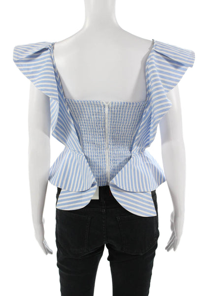Petersyn Women Cropped Sleeveless Blouse Light Blue Striped Square Neck Size S