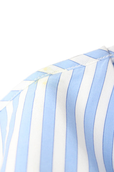 Petersyn Women Cropped Sleeveless Blouse Light Blue Striped Square Neck Size S