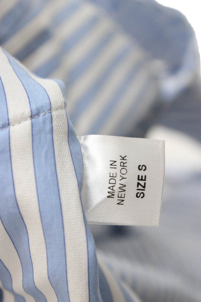 Petersyn Women Cropped Sleeveless Blouse Light Blue Striped Square Neck Size S